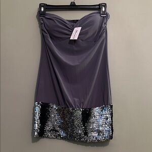 NWT Mandee Y2K Rock the Boat Strapless Shirt Dress with Silver Sequin Hem Size M